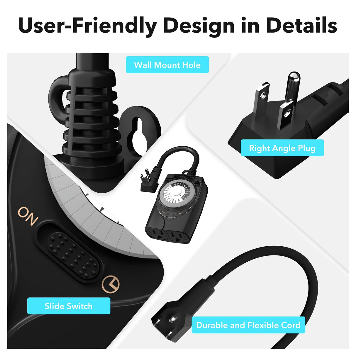 HBN Outdoor Timer Outlet Waterproof, 24 Hour Mechanical Light Timers for Electrical Outlets Outdoor Weatherproof, 2 Grounded Outlets for Christmas Lights, Pool Pump, 15A 1/2HP