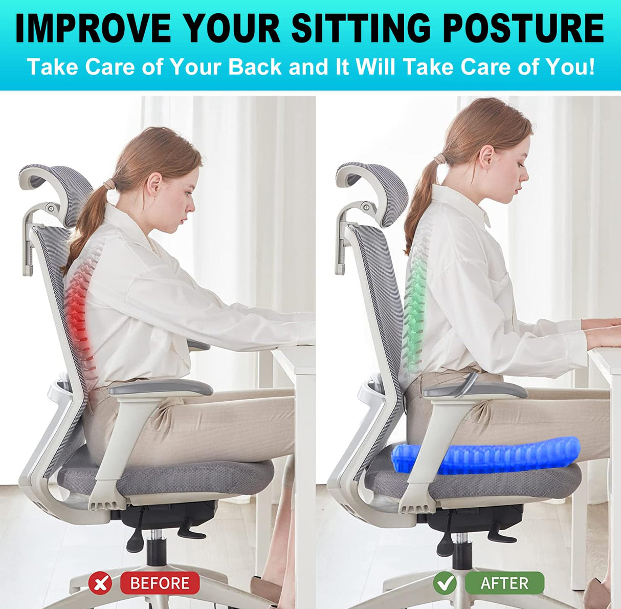 Helishy Gel Seat Cushion for Long Sitting - 1.65inch Double Thick Cooling Egg Seat Cushion for Back, Hip, Sciatica, Coccyx, Tailbone Pain Relief - Office Chair Car Seat Cushion – Wheelchair Cushions