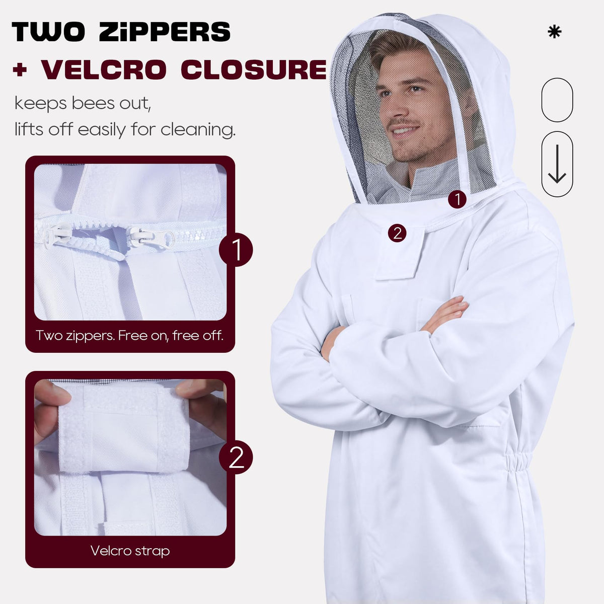 LONGADS Bee Suit for Men, Full Body Beekeeper Suit with Gloves and Veil L