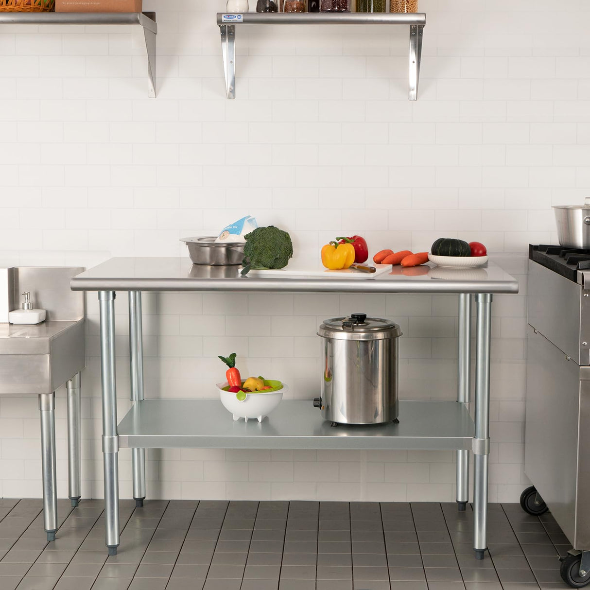 HARDURA Stainless Steel Table 24X72 Inches with Undershelf and Galvanized Legs NSF Heavy Duty Commercial Prep Work Table for Restaurant Kitchen Home and Hotel