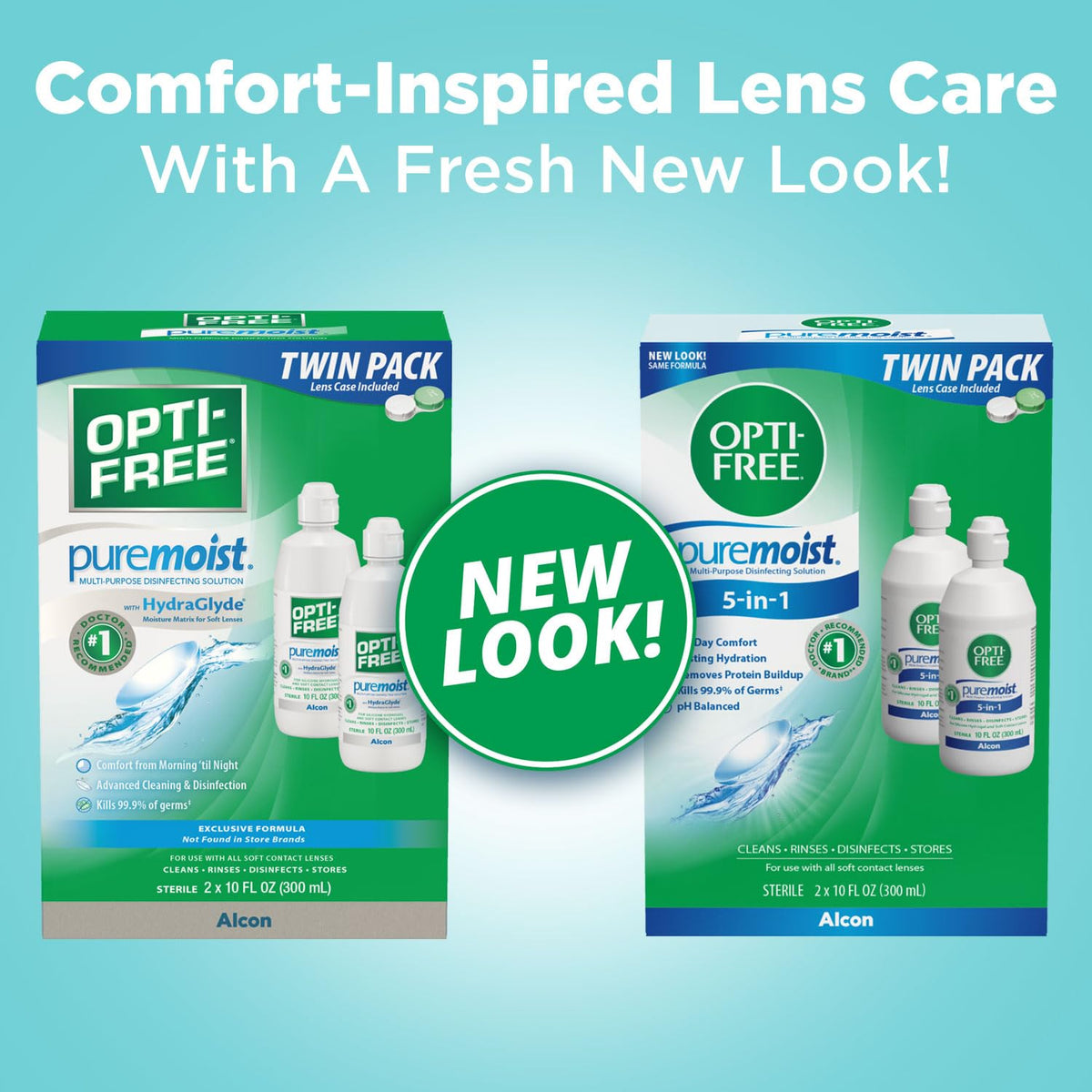 Opti-Free Puremoist Multi-Purpose Disinfecting Solution with Lens Case, 2 pack of 10 fl oz each