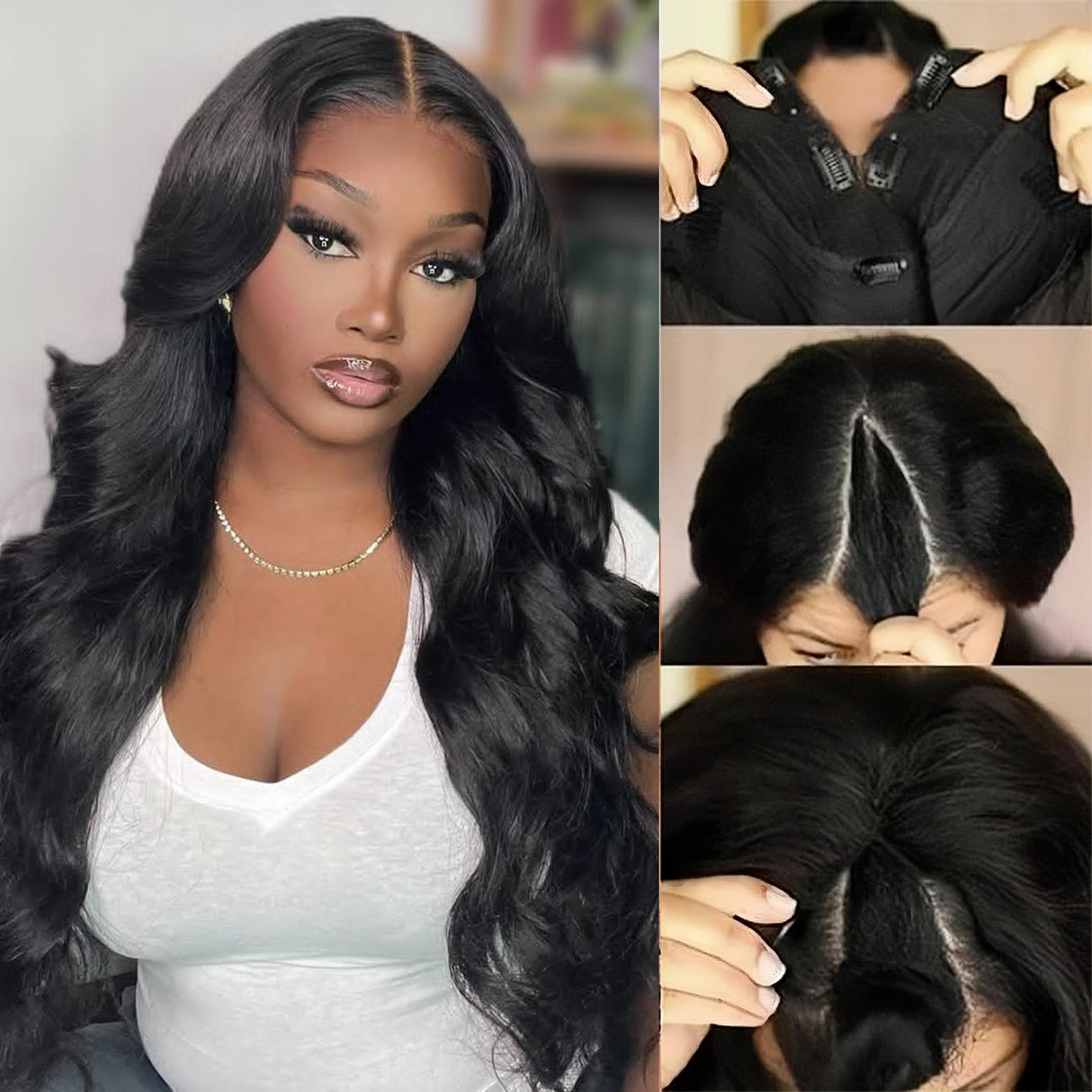 beautkol V Part Wig Human Hair Body Wave Upgrade U Part Human Hair Wig With Clips Brazilian Virgin 100% Human Hair VPart Wigs Human Hair For Black Women Glueless Beginner Friendly Body Wave 18Inch