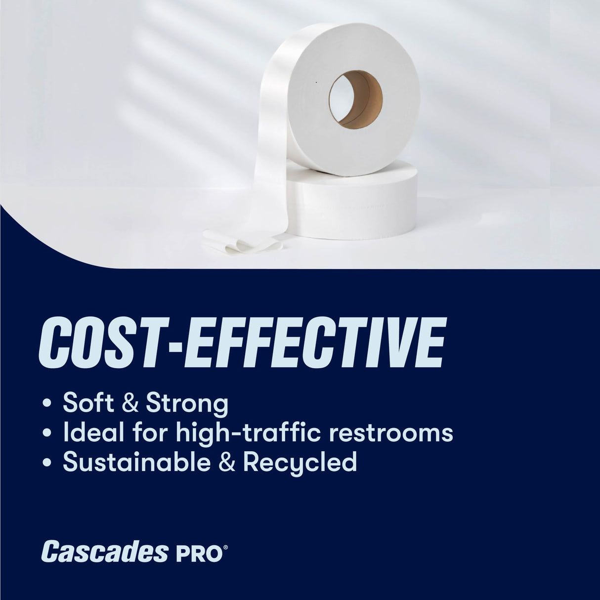 Cascades PRO Select Jumbo Bath Tissue – 2-Ply Toilet Paper – Fits Universal Jumbo Roll Dispensers – Soft, Durable, and Septic Safe – 500' Length/Roll, 12 Rolls/Box – B080 – White