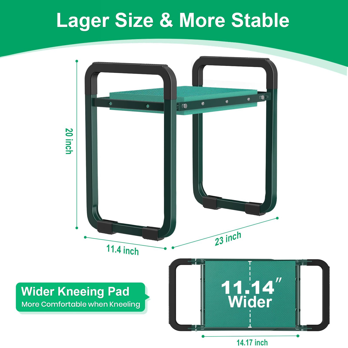 TomCare Garden Kneeler and Seat 11.14” Wider Larger Soft Kneeling Pad Garden Bench with 2 Large Tools Pouches Heavy Duty Foldable Garden Stool Gardening Gifts for Women Men Gardeners Seniors, Green