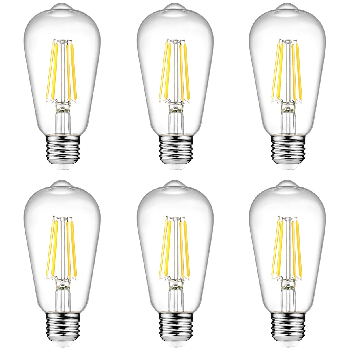 Ascher Vintage LED Edison Bulbs, 6W, Equivalent 60W, Non-Dimmable, High Brightness Cool White 4000K, ST58 Antique LED Filament Bulbs with 80+ CRI, E26 Medium Base, Clear Glass, Pack of 6