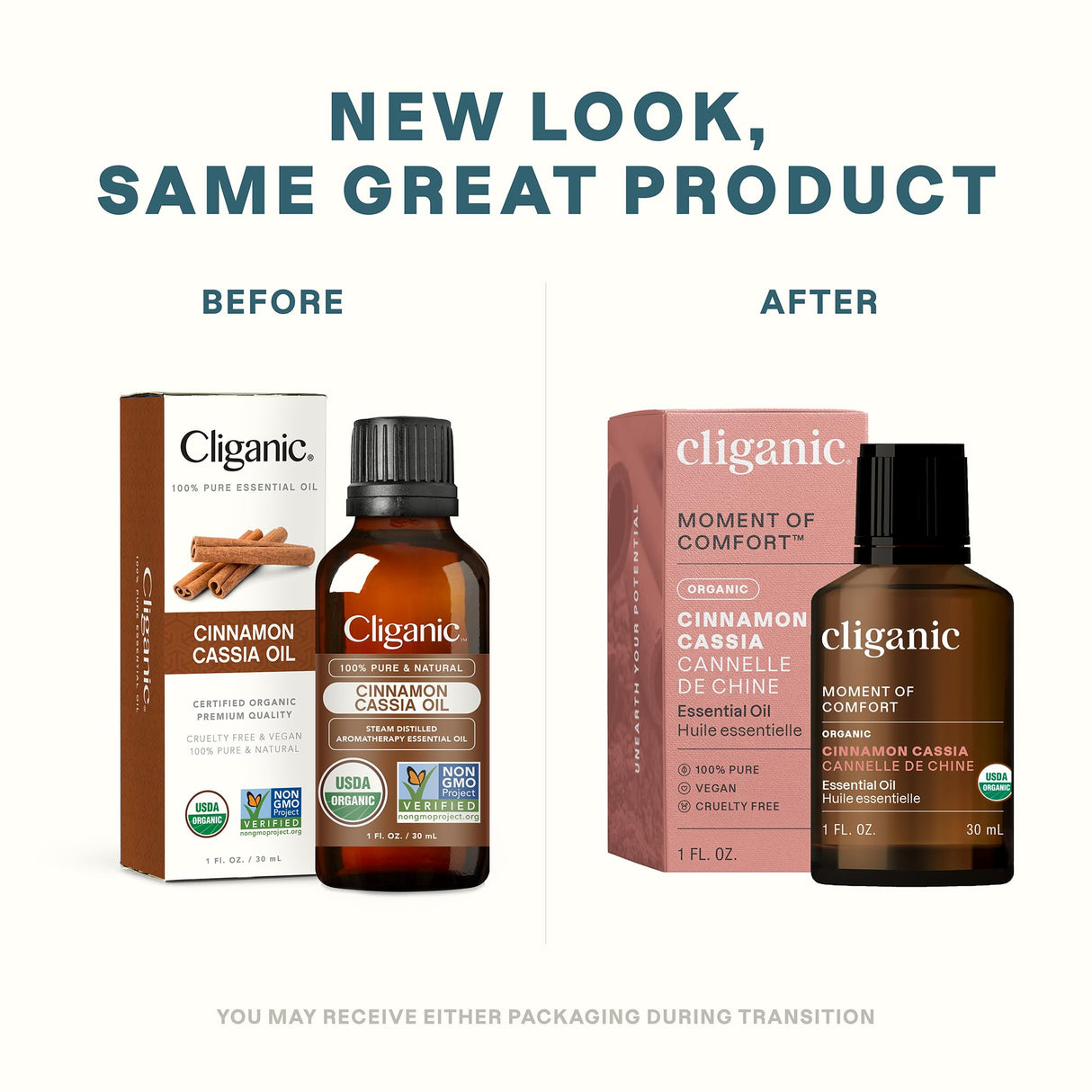 Cliganic Organic Cinnamon Cassia Essential Oil, 1oz - 100% Pure Natural Undiluted, for Aromatherapy | Non-GMO Verified (Packaging May Vary)