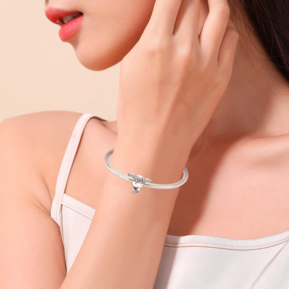 Annmors Baby Girl Bead Charm 925 Sterling Silver for Women Bracelet & Necklace Gifts for New Mom