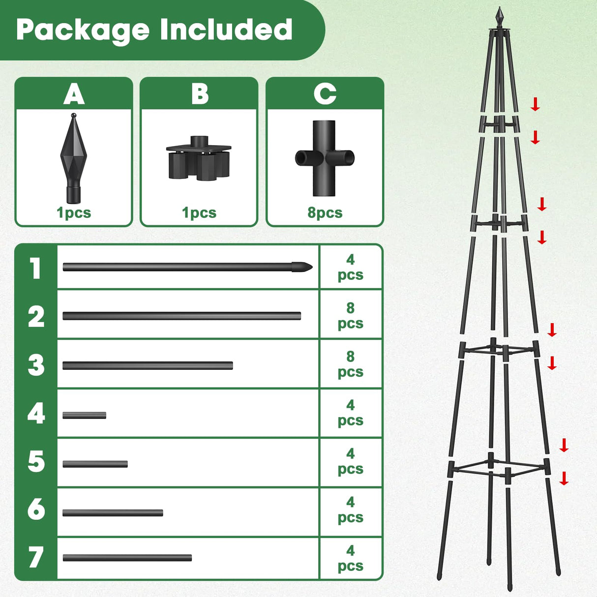 Obelisk Trellis for Climbing Plants, 6 FT Garden Trellises with 16mm Thickened Plastic-Coated Metal Pipes, Trellis for Climbing Potted Plant Vine Flower Rose Vegetable Tomato Cucumber Outdoor Indoor