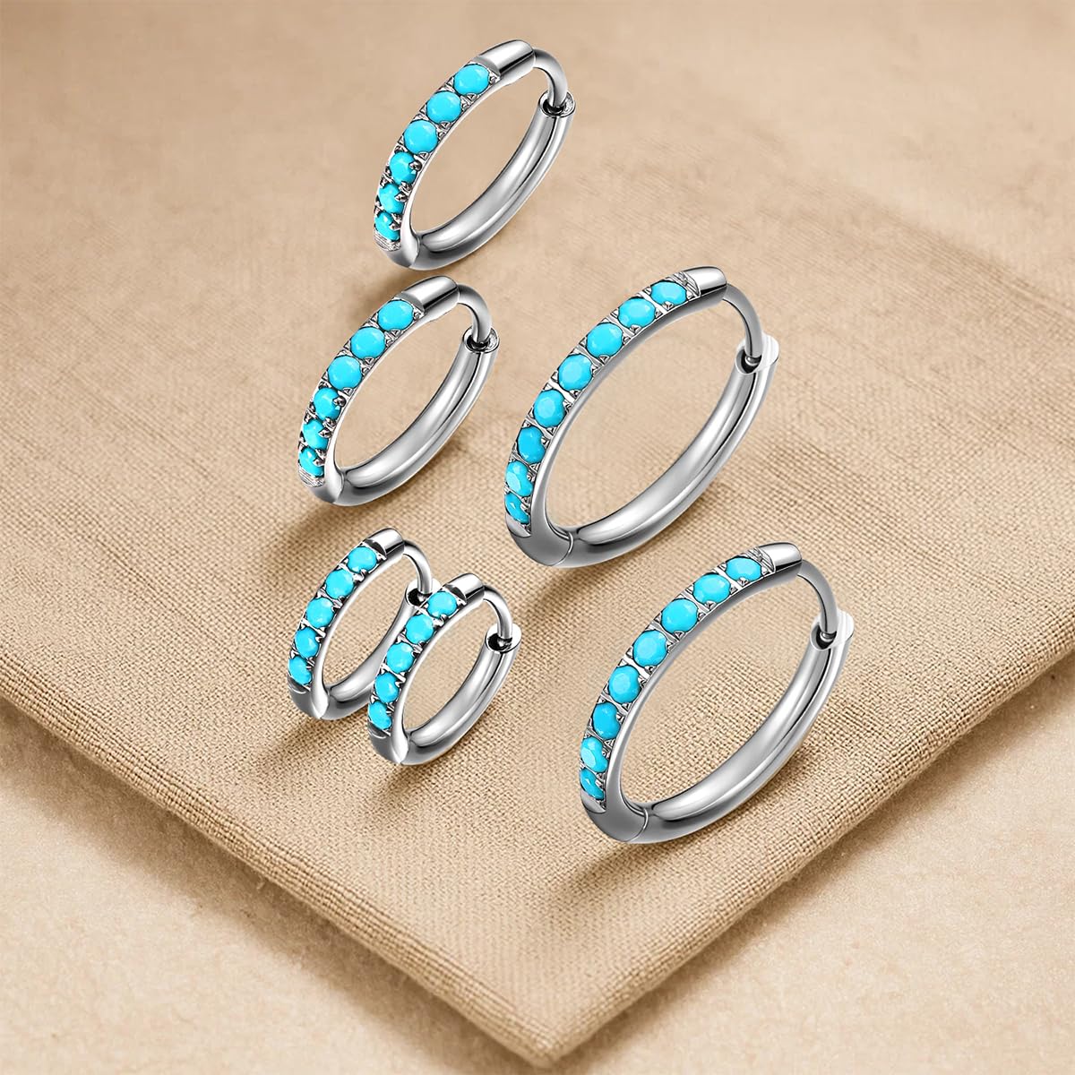 ENVYOU Surgical Steel Turquoise Huggie Hoop Earrings Set(20G*8/10/12mm)