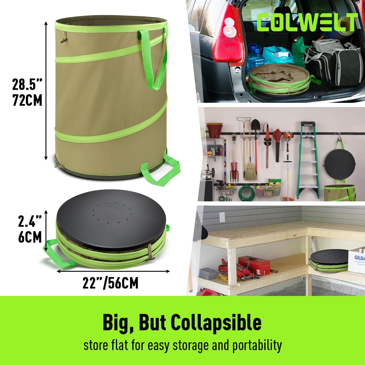 Colwelt Collapsible Garden Bag 47Gallon, Collapsible Leaf Bags with Hard Bottom, Heavy Duty Yard Waste Bag Leaf Bin, Leaf Pop up Trash Can (come with Leaf Scoop, Garden Gloves)