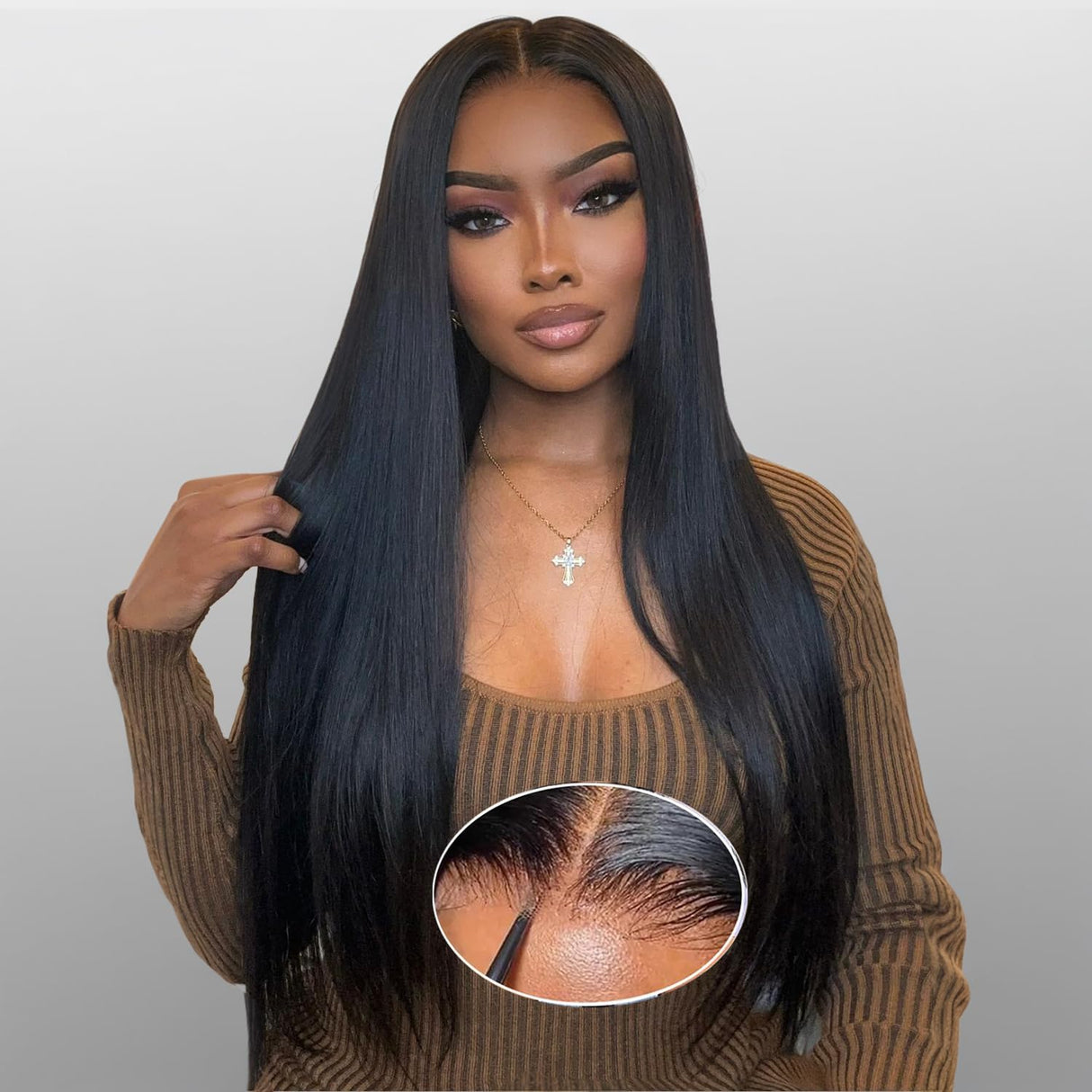Ecibeny Glueless Wigs Human Hair Pre Plucked Pre Cut 7x4 Straight Lace Front Wigs Human Hair Closure Wigs Human Hair 180% Density Lace Front Wigs for Women 24 inch