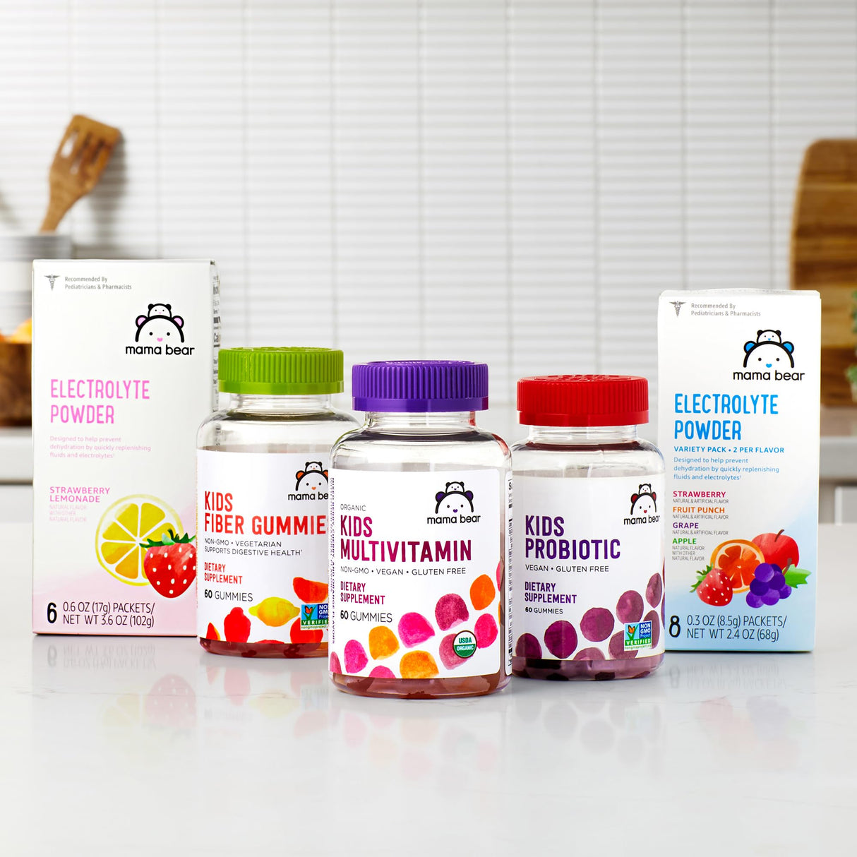 Mama Bear Organic Kids Multivitamin, 60 Gummies, 1 Month Supply (Packaging May Vary), Berry, Cherry & Orange (Pack of 2)