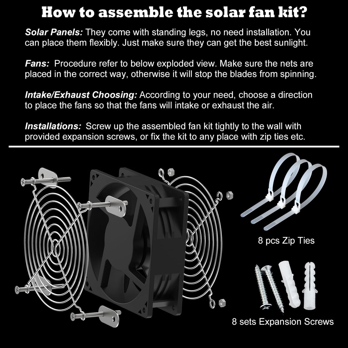 DELUMEE Powerful Solar Exhaust Fans, with Dual Install-Free 30W Solar Panels, Cloudy Days Working, Waterproof Solar Powered Cooling Fan for Ventilation in Greenhouse, Pet House, Chicken Coop, Garage