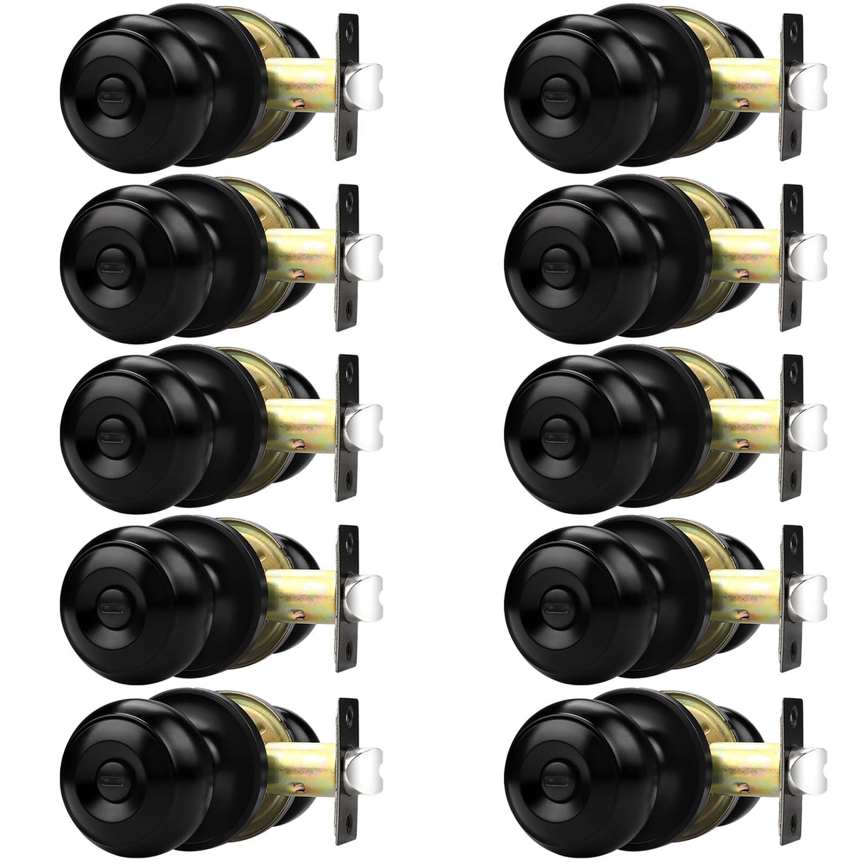 Probrico Bathroom Door Knobs, 10 Pack Interior Door Handles Privacy Function, Keyless Doorknob for Bedroom Bath, Matte Black Finish Door Knob with Solid Latch