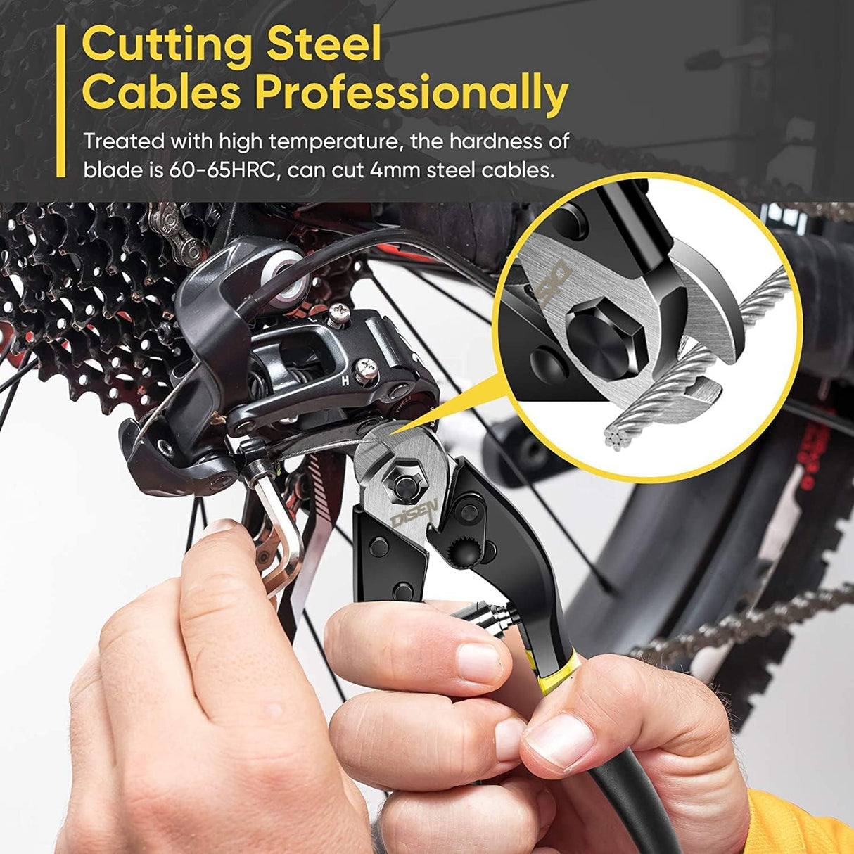 DISEN Wire Cutters Heavy Duty Cutting Up to 3/16", Metal Cable Cutters for Fence Thick Wire, Safety Lock, Spring Loaded, Non-slip Matte Handle, Chrome Vanadium Steel Jaw