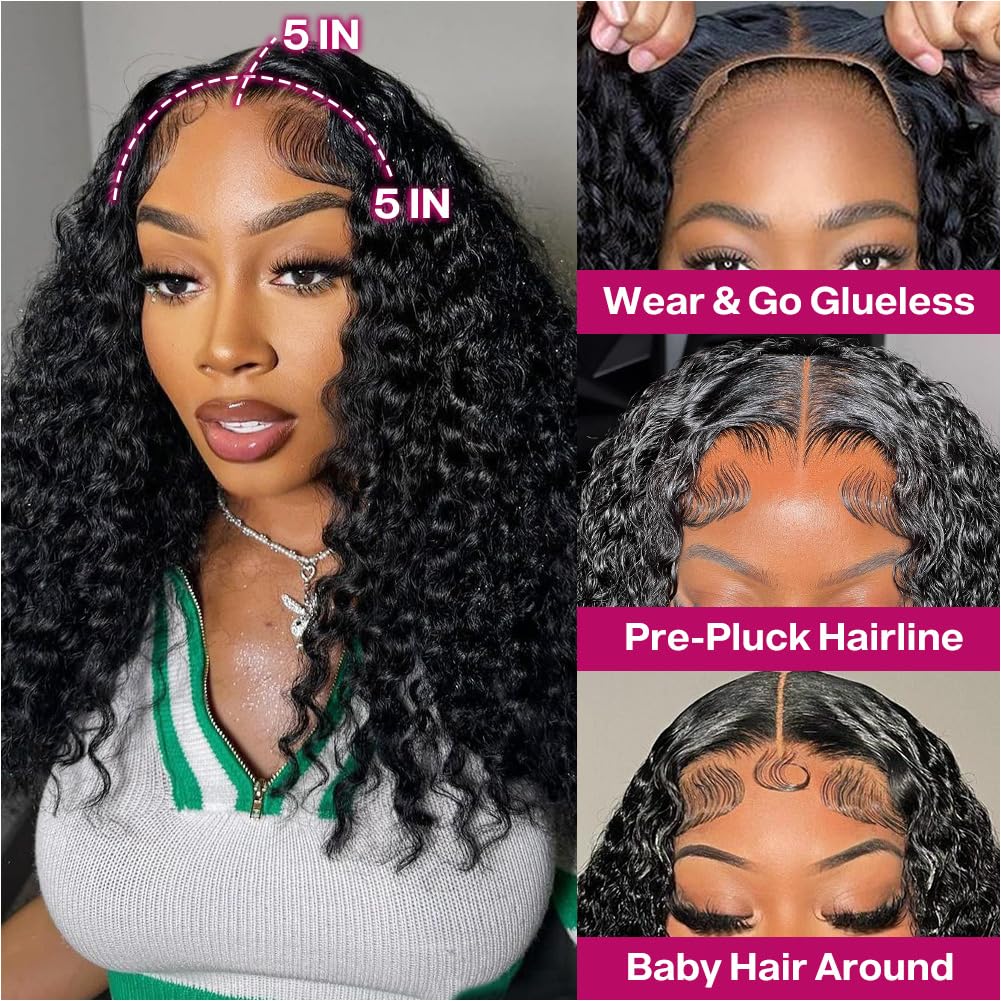 Ailwelia Curly 5x5 Bob Wig For Black Women Wear And Go Glueless Wig Deep Wave Bob Wig Human Hair Glueless Wigs Human Hair Pre Plucked 5x5 Hd Lace Closure Wigs Human Hair 16 Inch