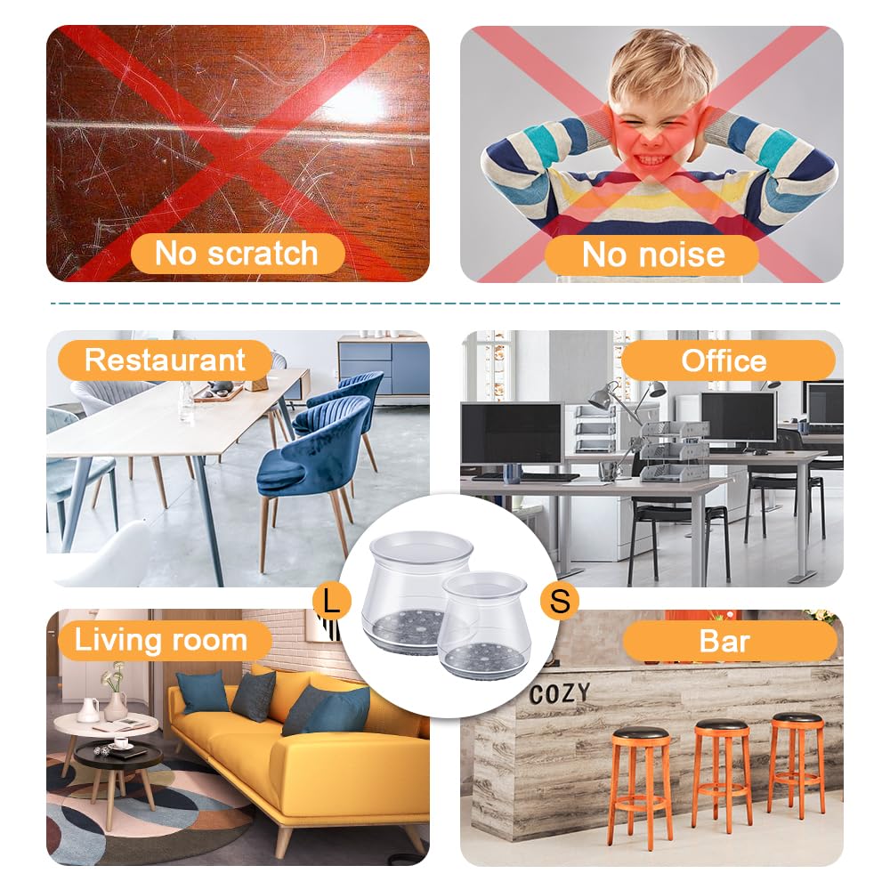 32 Pcs Chair Leg Floor Protectors - Silicone Felt Pads, Scratch-Proof & Noise-Free, Easy Smooth Moving, Large Size (Fits Round Chair Legs: 1-5/16" to 2" Diameter)