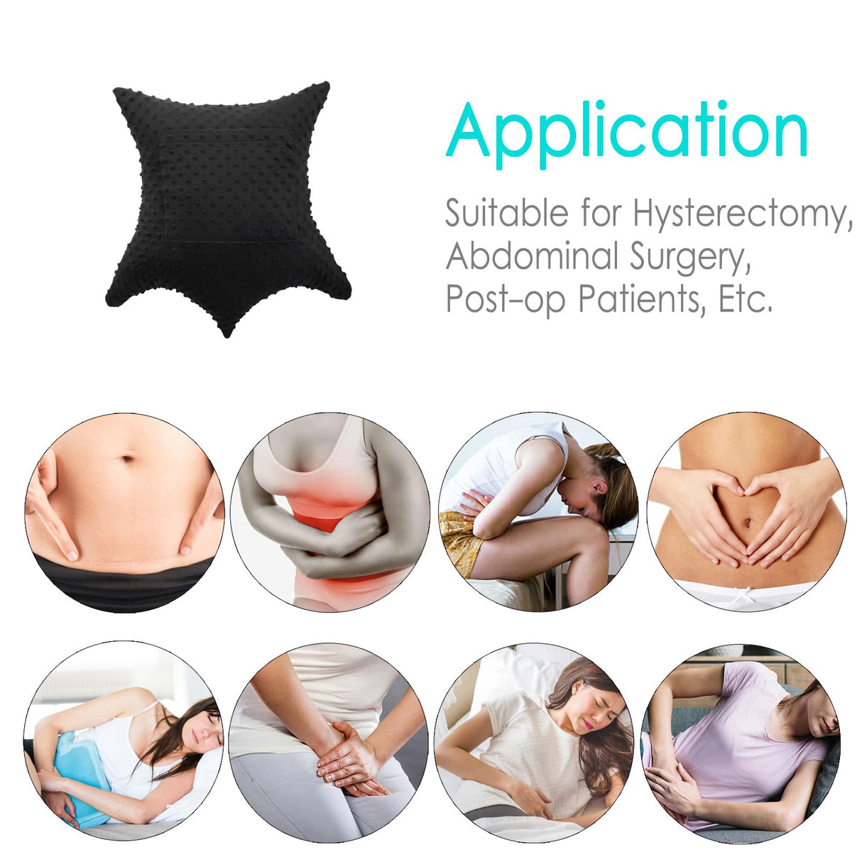 D. Cozy Star Shaped Hysterectomy Pillow with 2 Pockets for Abdominal Surgery Hysterectomy Recovery Must Haves Products Gifts Tummy Pillow with Hands Placement Pouch Minky Dot Black