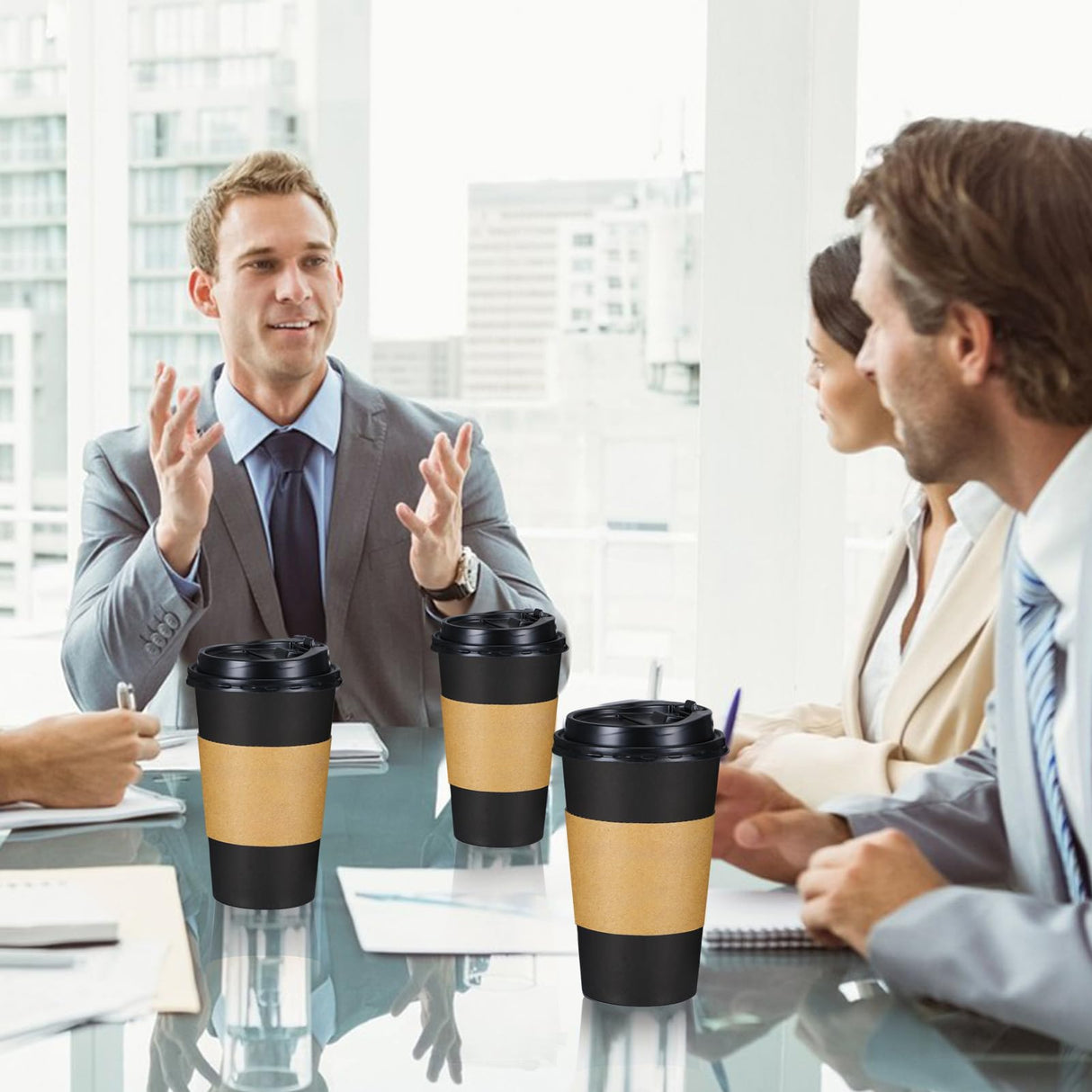 Lamosi 20 Pack 16 oz Disposable Coffee Cups with Lids and Sleeves, White Leak-Proof To Go Coffee Cups with Lids, Hot/Cold Beverage Drinking Cup for Home, Office, Hotel, Parties, Travel