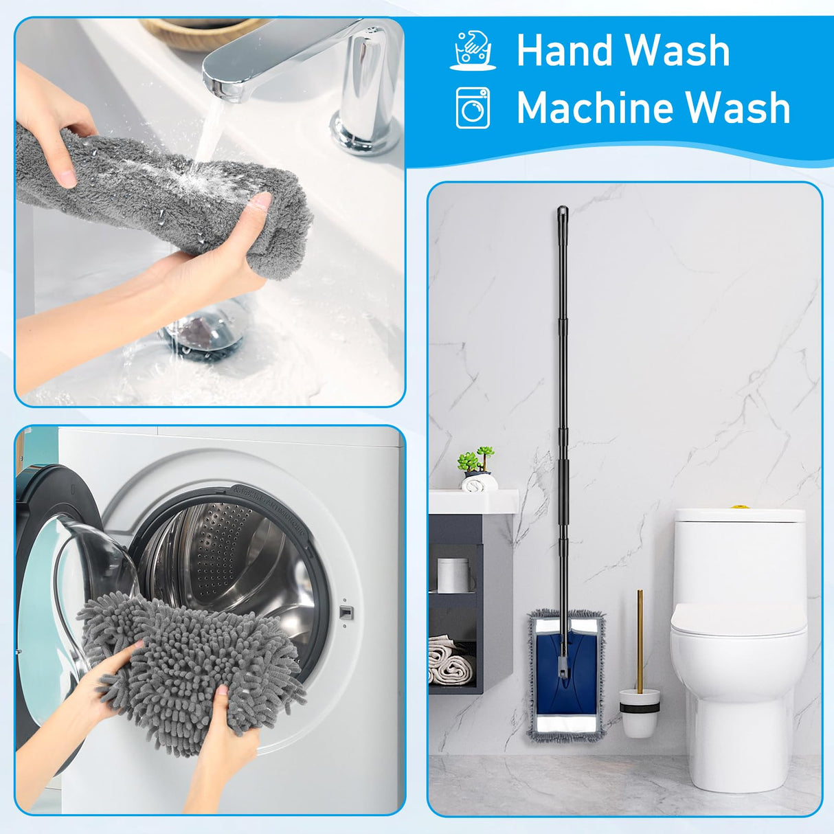Wall Cleaner Mop with Long Handle, Extra Wall Dust Mop for Washing Walls with 2 Microfiber Reusable Pads,Floor Dry Wet Duster Mops for Wall Washer, Floor,Ceiling Cleaning,Blue