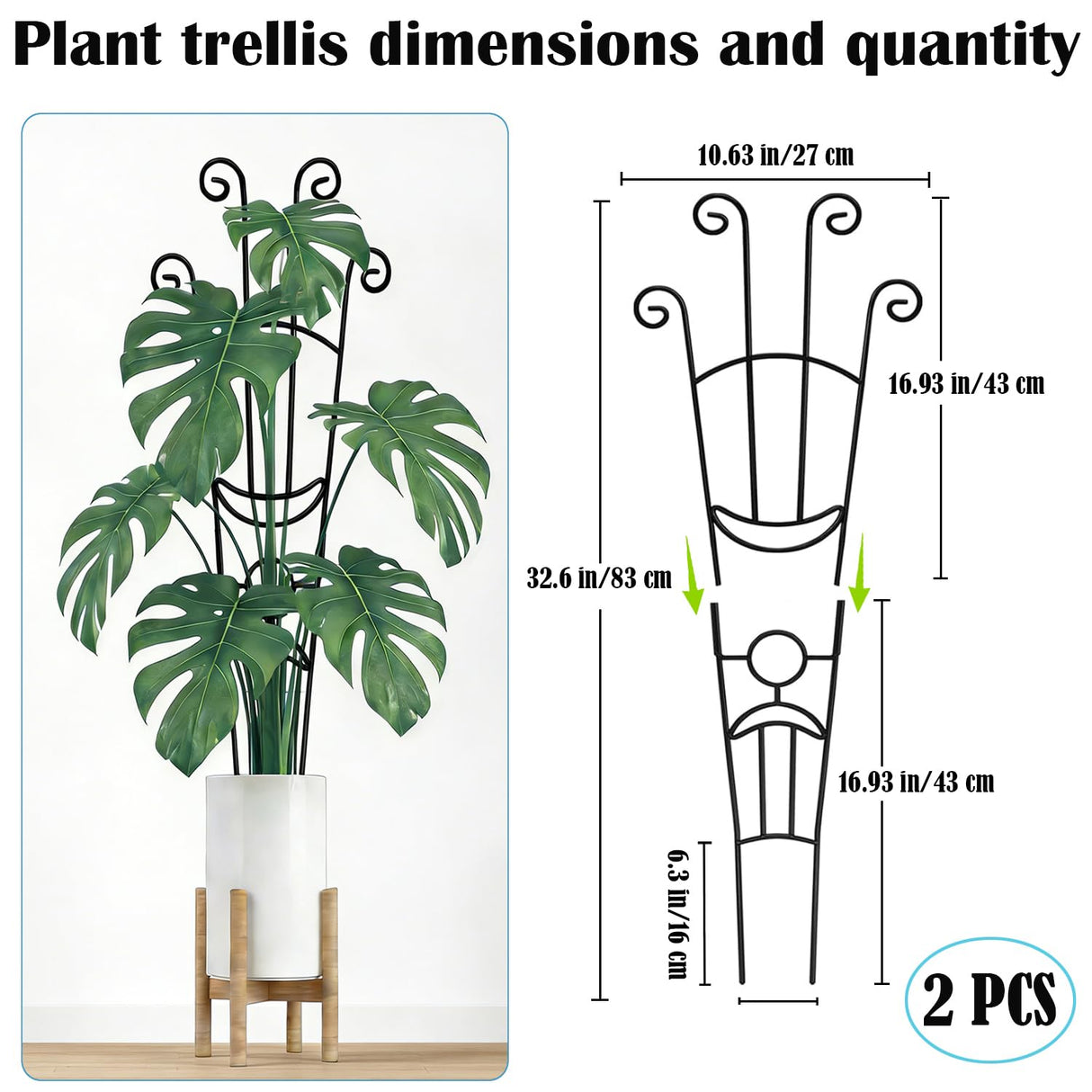 32.6in Trellis for Climbing Plants Outdoor/Indoor, 2 Pack Expandable Rustproof Metal Garden Plant Trellis for Potted Plants, Tall Heavy-Duty Houseplant Support for Monstera, Pothos, Ivy, Hoya