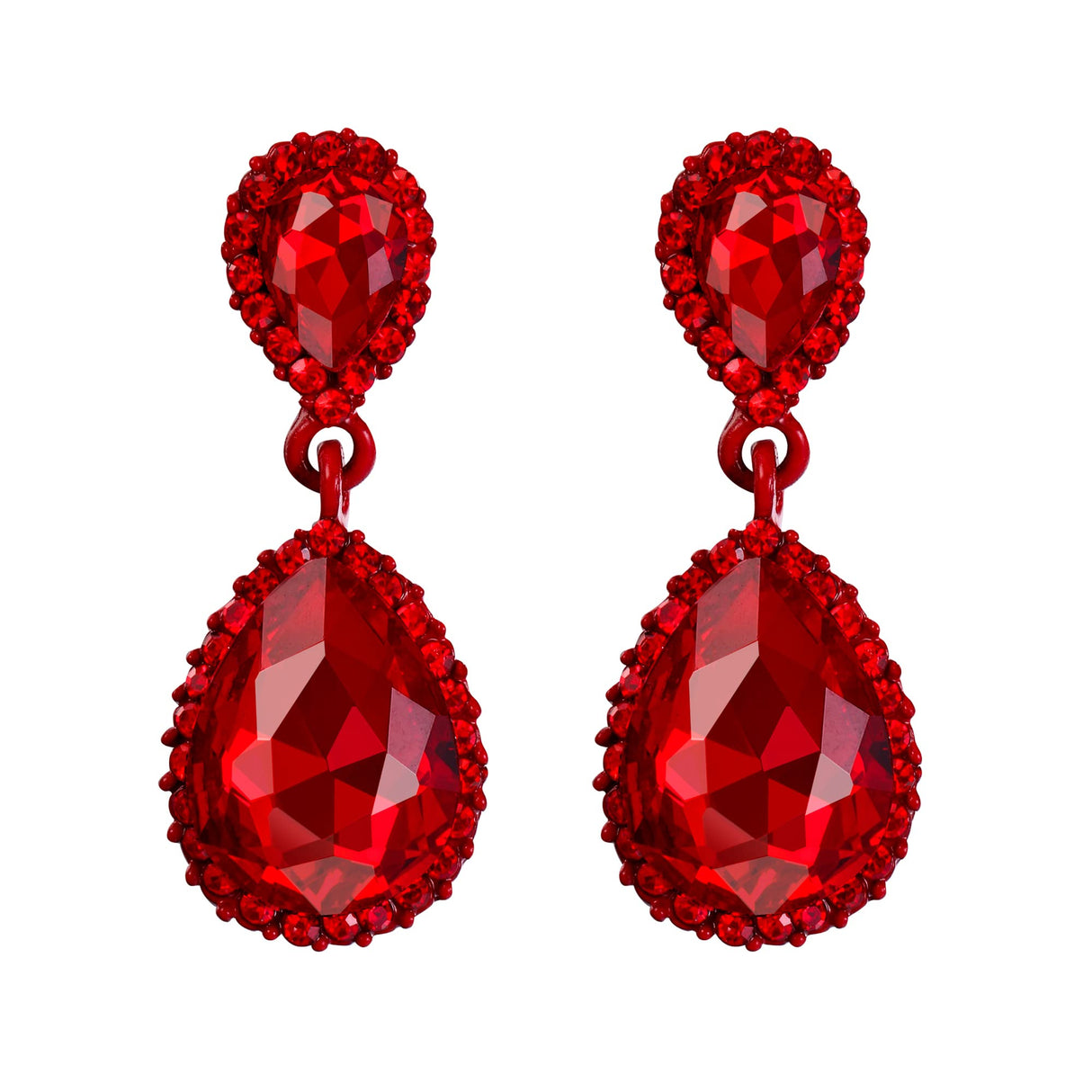 EVER FAITH Women's Austrian Crystal Wedding Party Prom Dangle Earrings Red