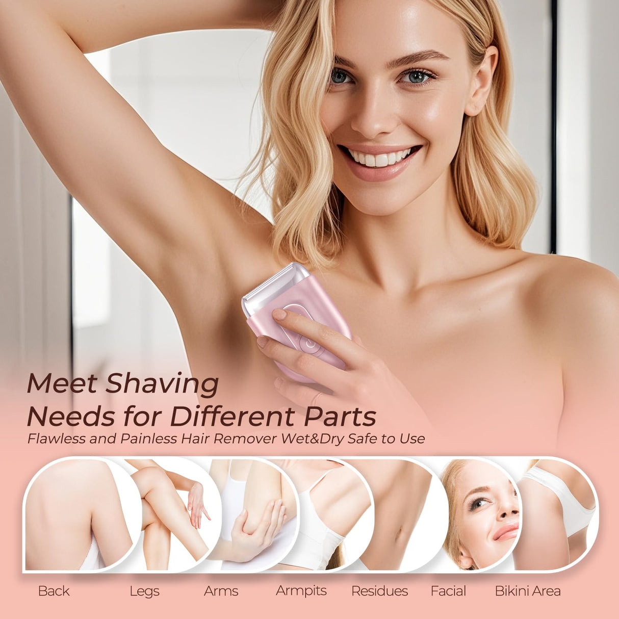 Akunbem Electric Razor for Women - Mini Bikini Trimmer - Shaver for Pubic, Legs, Arm & Body - Painless Hair Removal Device - Cordless Wet & Dry Use