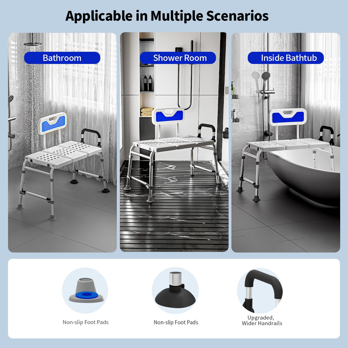 Extended Bath Tub Transfer Shower Bench for Inside Shower Bathtub to Sit On Chair Bathtubs Safety Seating Stool for Adults Handicap Seniors Elderly Disabled with Back Arms Bathroom Shower Stall