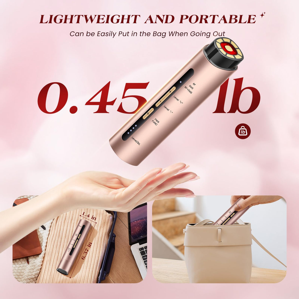 INTEO Microcurrent Facial Device, 3 Modes Red Light Therapy for Face and Neck, Skin Care Facial Massager Perfect Gifts for Women Men (Gold)