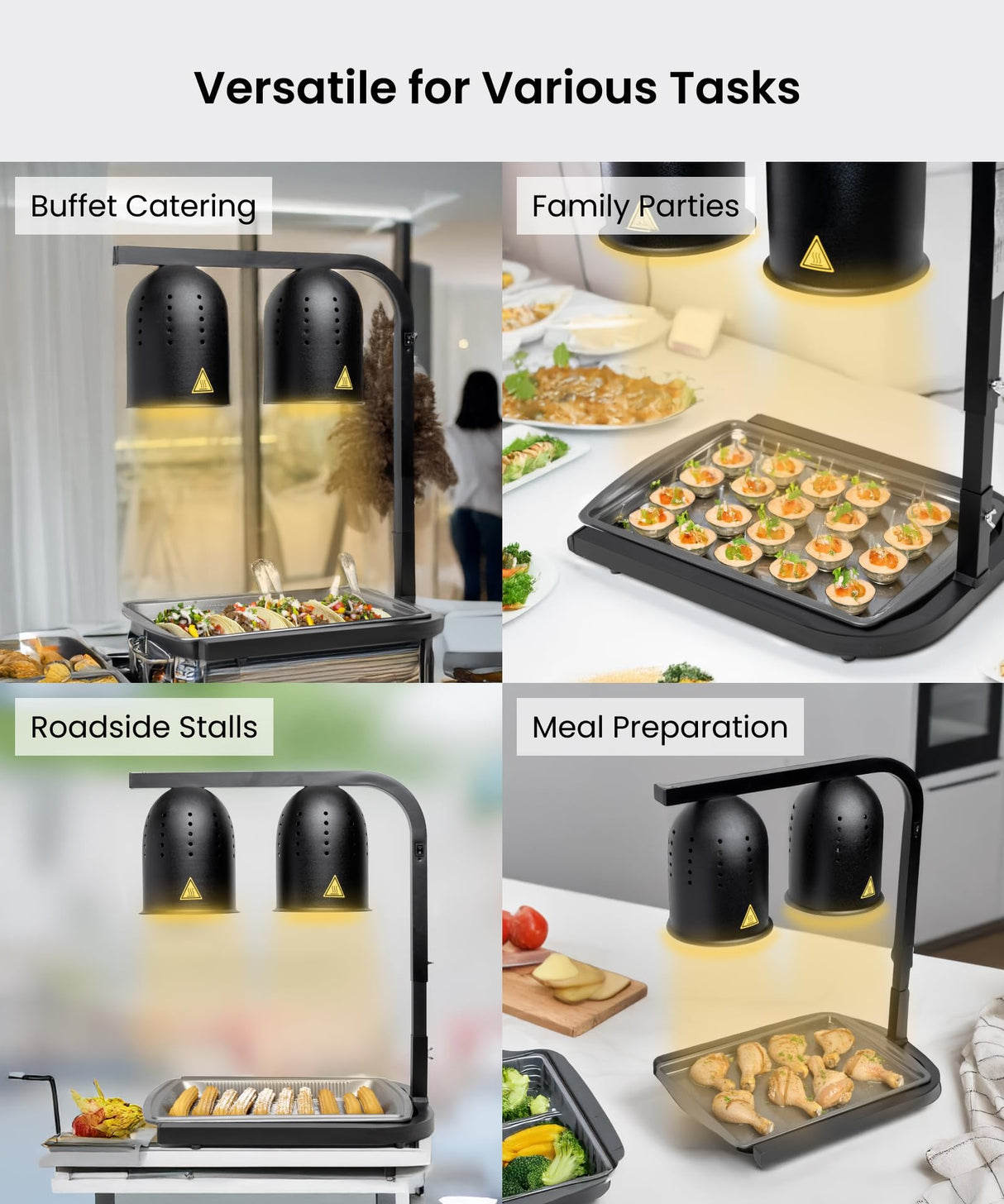 SYBO DL2112 Commercial Grade Food Heat Lamp, Portable Electric Food Warmer, 2-Bulb 500W with Free-Standing, Black