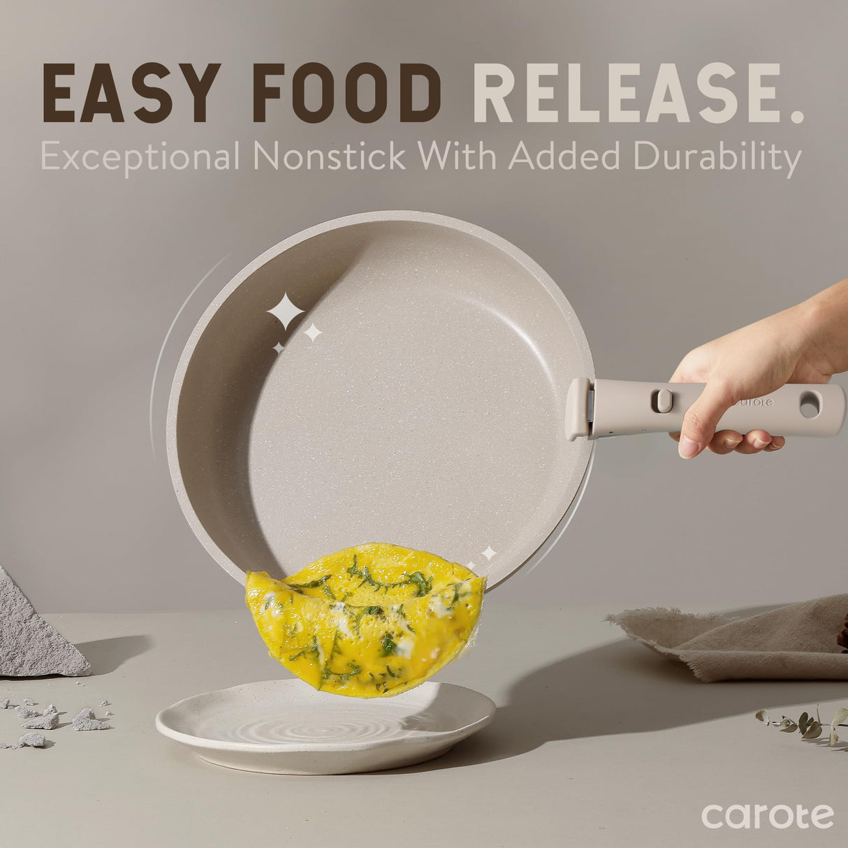 CAROTE 23pcs Detachable Handle Pots and Pans Set, Nonstick Cookware Set, Removable Handle Pots and Pans Non Stick, RV Oven Safe Cookware, Induction Kitchen Set, Taupe, Dishwasher Safe