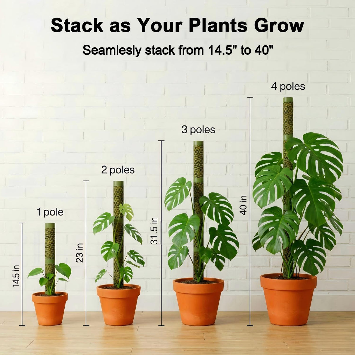 Moss Pole Monstera Plant Support: 40" Stackable Kit for Climbing Vines