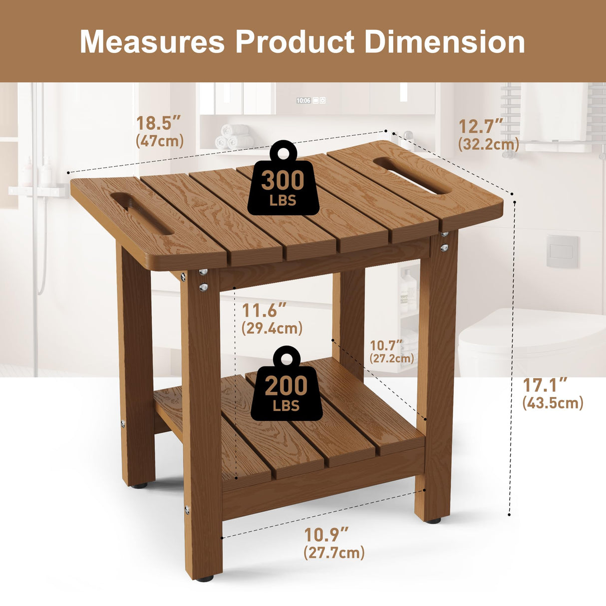 oridom HIPS Shower Benches for Inside Shower, Shower Stool with Space-Efficient Storage Shelf, Waterproof Shower Chair Seat for Spa Bathroom(Brown)
