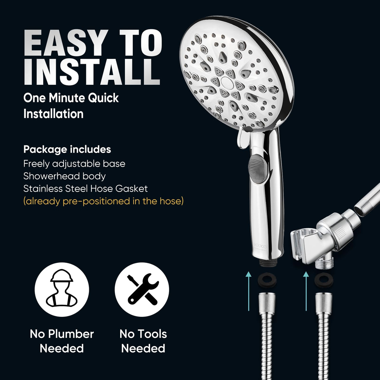 Cobbe 9-Function Shower Head with Built-in Power Spray, 1.8 GPM Water Saving ON/OFF Toggle Switch, High Pressure Handheld Showerhead with 1-Click Pause Button, Brass Bracket & 6ft Hose, Chrome