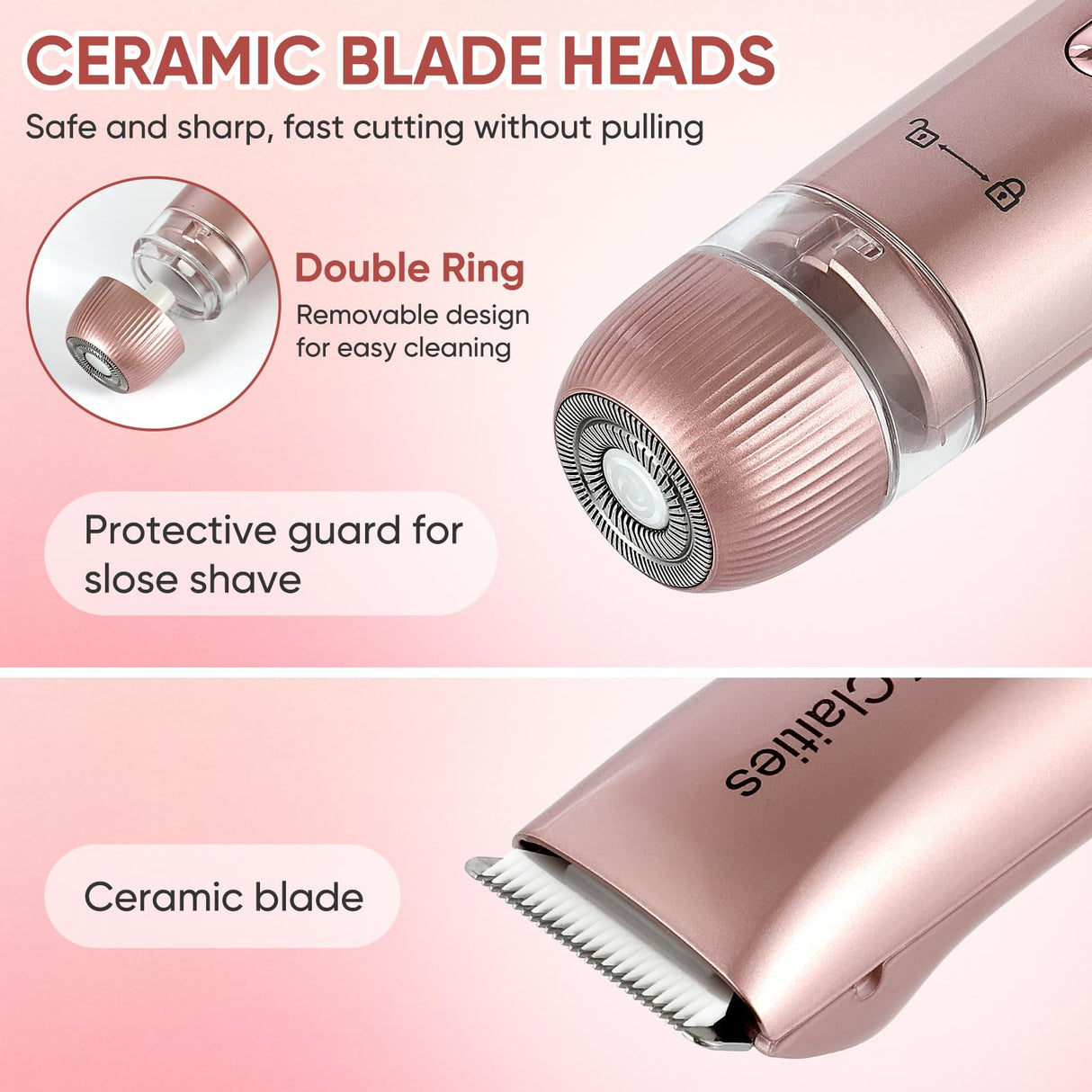 2 in 1 Women Electric Shaver Dual Head Bikini Trimmer for Women IPX7 Waterproof Wet & Dry Use Body Hair Trimmer and Facial Hair Remover for Bikini Underarm Leg Arm Body Face