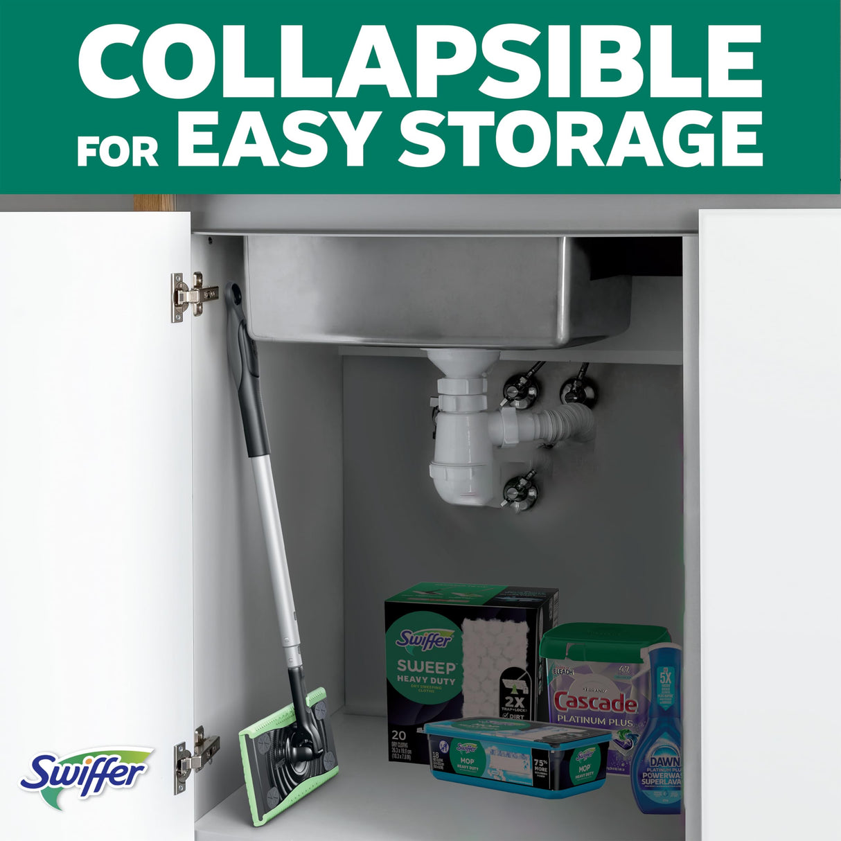 Swiffer Sweep & Mop Deluxe 2-in-1 Floor Mopping and Sweeping Kit, Multi-Surface Kit for Floor Cleaning, Kit Includes 1 Sweeper Device, 5 Heavy Duty Dry Sweeping Cloths, 6 Heavy Duty Wet Mopping Cloths