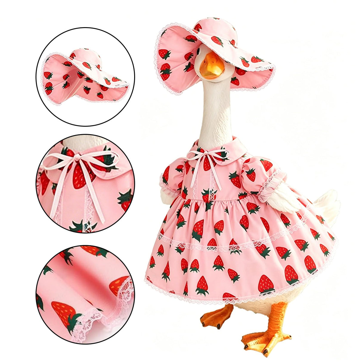 Summer Porch Goose Outfit for 23'' Cement Statue Goose, Strawberry Porch Goose Clothes Skirt Costume for Summer Outdoor Yard Lawn Patio Decor