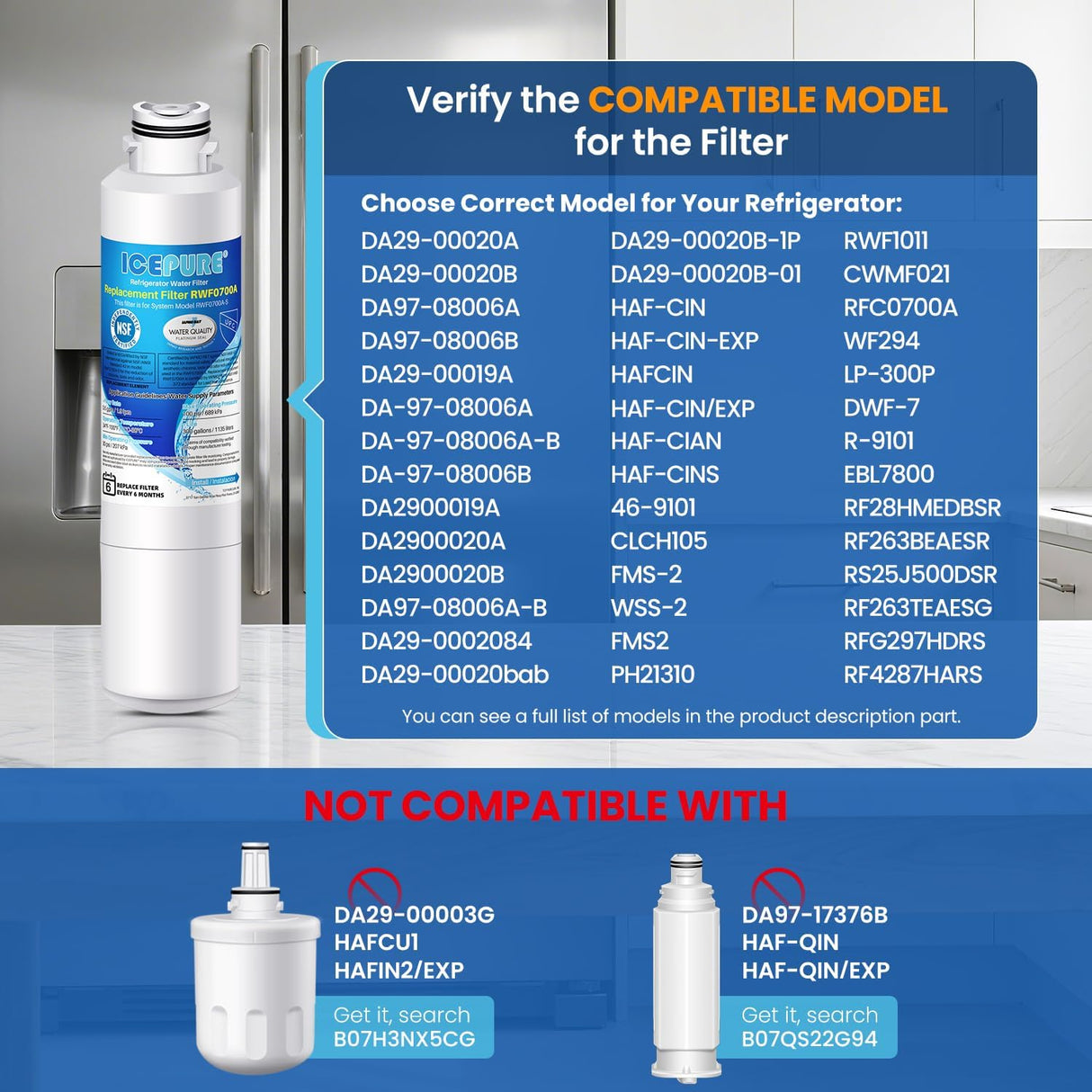 ICEPURE DA29-00020B Replacement for Samsung Water Filter HAF-CIN/EXP HAF-CIN DA29-00020B-1 RF28HMEDBSR RF263BEAESR RS25J500DSR RF263TEAESG RWF0700A HDX FMS-2 DA97-08006A-1 RF4287HARS RF28HFEDBSR 3PACK