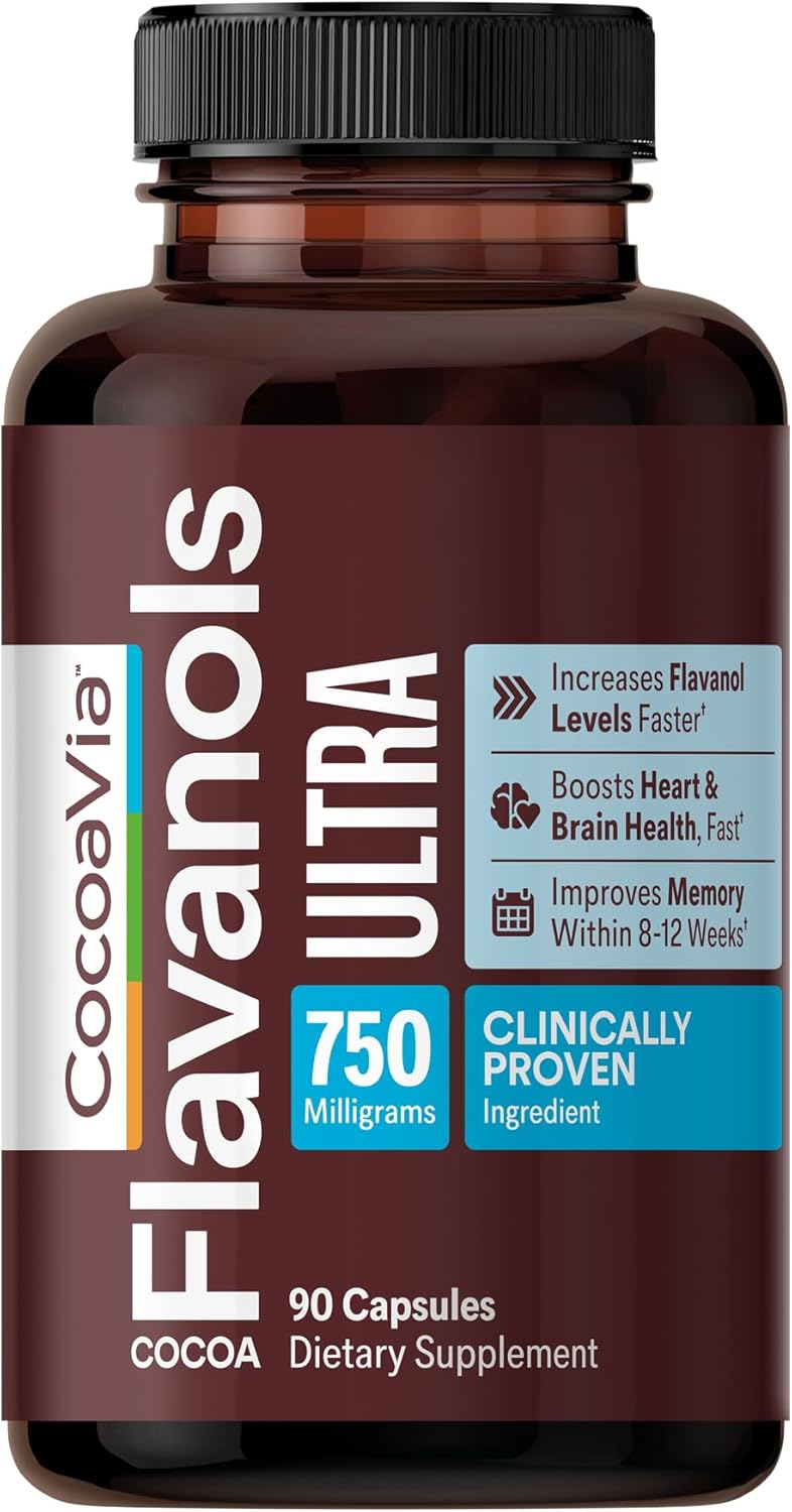 CocoaVia Memory & Focus Brain Supplement, 90 Day, Cocoa Flavanol Blend, Lutein, Added Caffeine for Boost. Improve Cognitive Function, Attention, Vegan & Plant Based, 90 Capsules