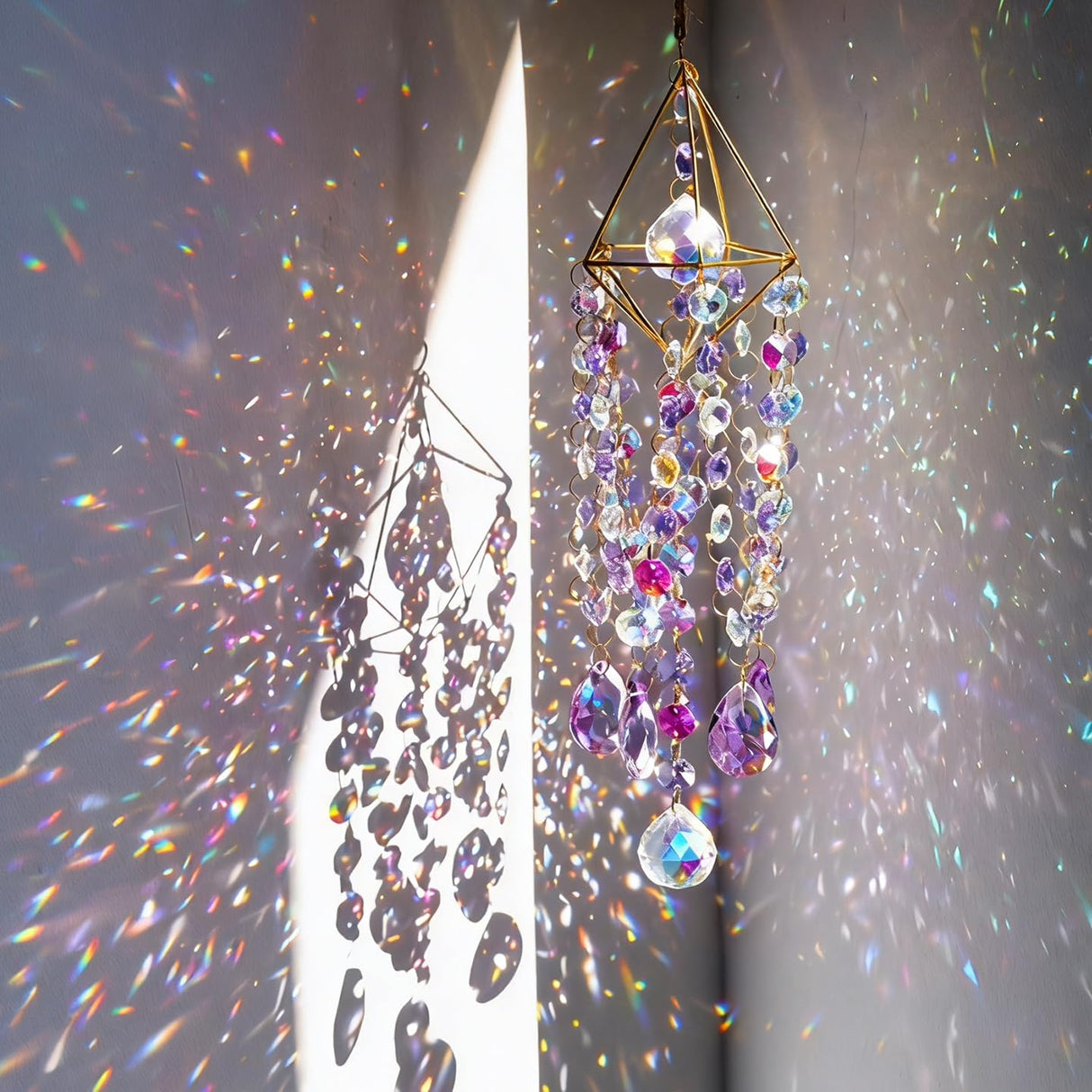 21.5'' Crystal Prisms Suncatcher for Window Hanging,Purple