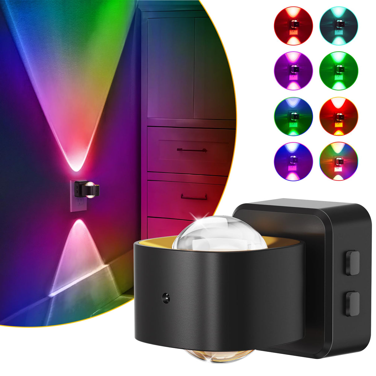 L LOHAS LED Night Light Projector, Color Changing Night Light Plug into Wall, Dusk to Dawn Sensor, Rotating Nightlight, RGB Ambient Lighting for Bathroom, Gaming Room, Gifts,1 Pack