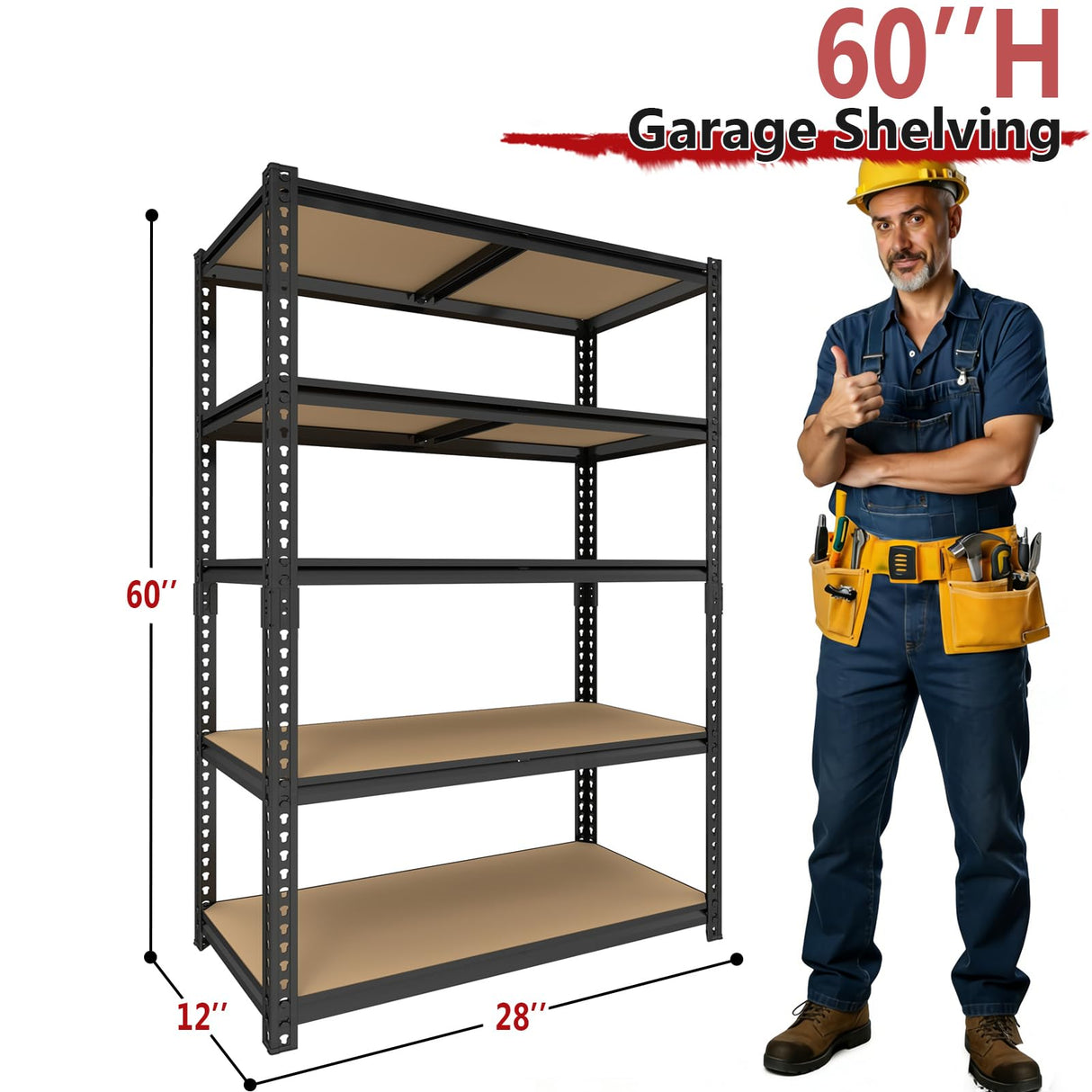 ZEUKMXOO Heavy Duty Garage Shelving,5-Tier Garage Storage Shelves,2400LBS Storage Shelves Heavy Duty,Adjustable 5 Tier Shelving Unit,Heavy Duty Shelving for Garage Storage Warehouse,28''×12''×60''