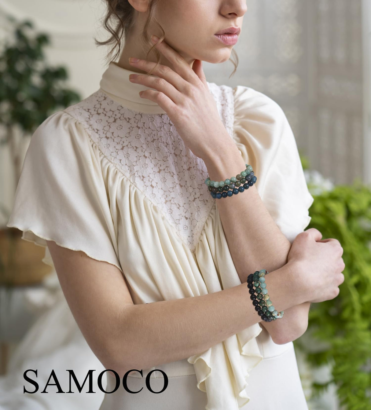 SAMOCO 12PCS 8mm Natural Crystal Bracelets for Women Men