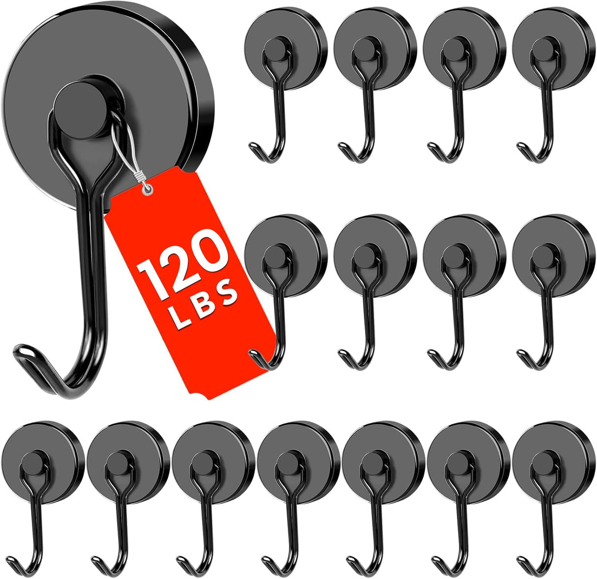 DIYMAG Black Magnetic Hooks 120LBS Strong Magnetics Heavy Duty 2026 Cruise Cabin Ship Essentials Magnet Hook with Metal Hanger for Hanging Refrigerator Home Kitchen Office 16Pack