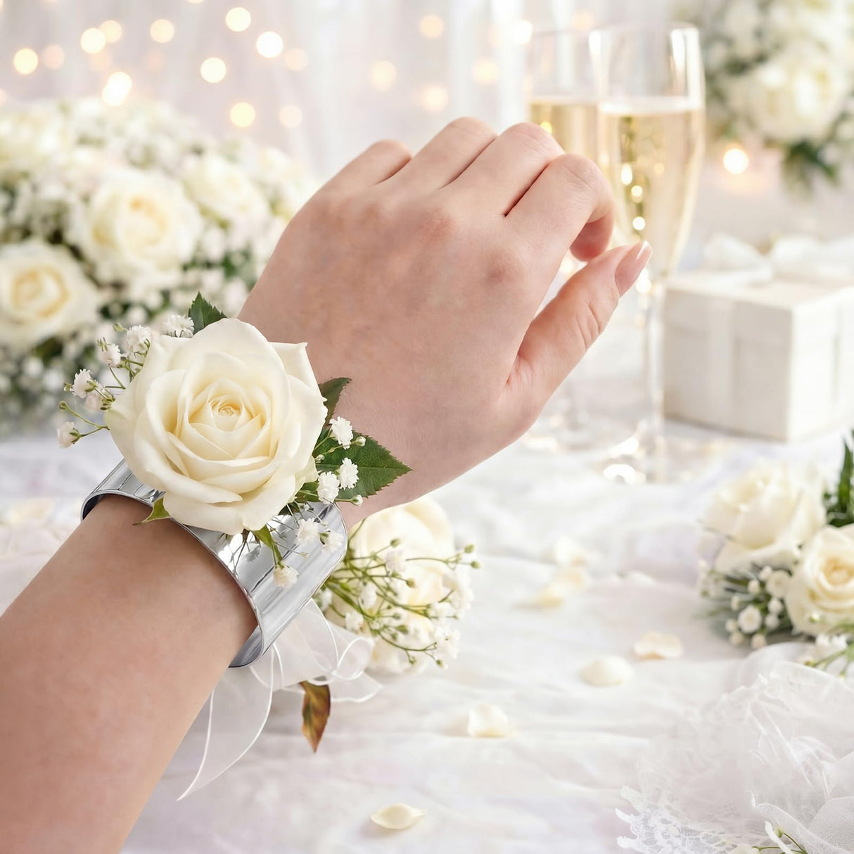 Liliaafar 6 Pcs Silver Corsage Wristlet Cuff Bracelets Women,Cuff