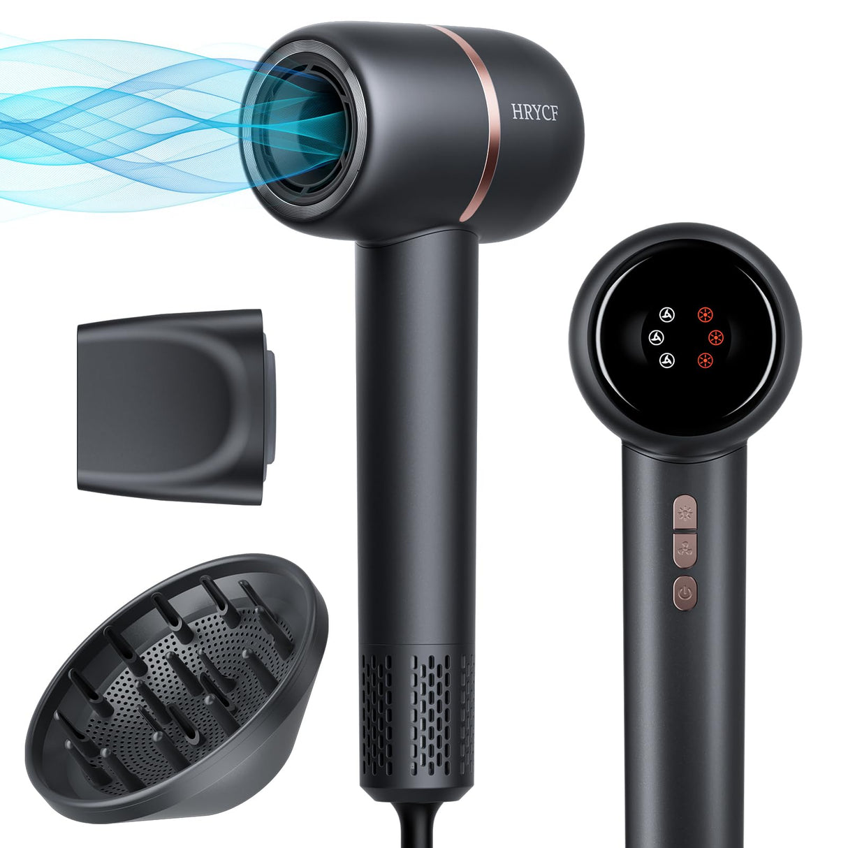 Hair Dryer, 160000RPM Fast Drying Blow Dryer, 500 Millions Negative Ionic High Speed Hair Dryer Professional Care Blow Dryer, Thermo-Control Low Noise with Magnetic Nozzle & Diffuser, Gray