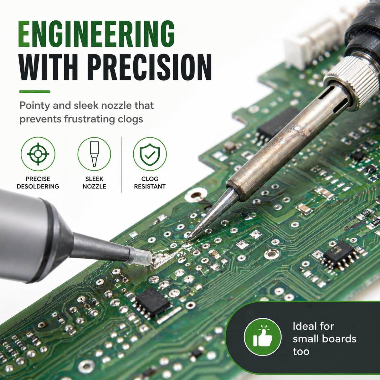 Solder Sucker Tool No Clog Silicone-Tip Manual Desoldering Pump Soldering Accessories for Solder Remover – Unrivaled Suction • No Power Needed • Ultra Low-Maintenance • Best-in-Class Desoldering Gun