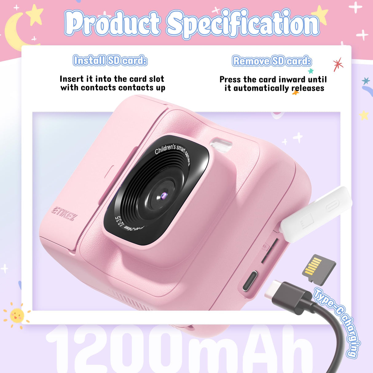 ETIKEZ Kids Camera, 1080P Instant Digital Print Camera for Kids, Christmas Birthday Gifts for 4 5 6 7 8 9 10 Year Old Girls Boys, Portable Toy with 32GB SD Card & 3 Rolls Printing Paper, Pink