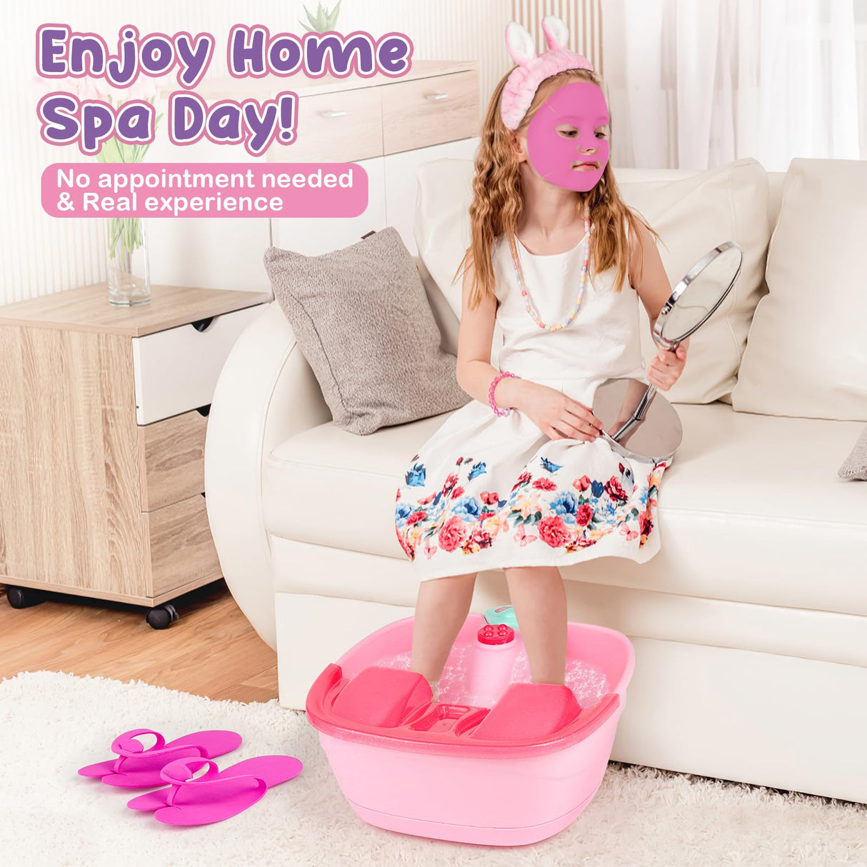 Kids Foot Spa & Nail Kit - Kids Spa Day Kit for Girls with Mask Foot Bath and Nail Dryer - Manicures Pedicure Toy Kit Nail Art Salon Girl Stuff - Christmas Birthday Gifts for 6 7 8 9 10-12 Year Old