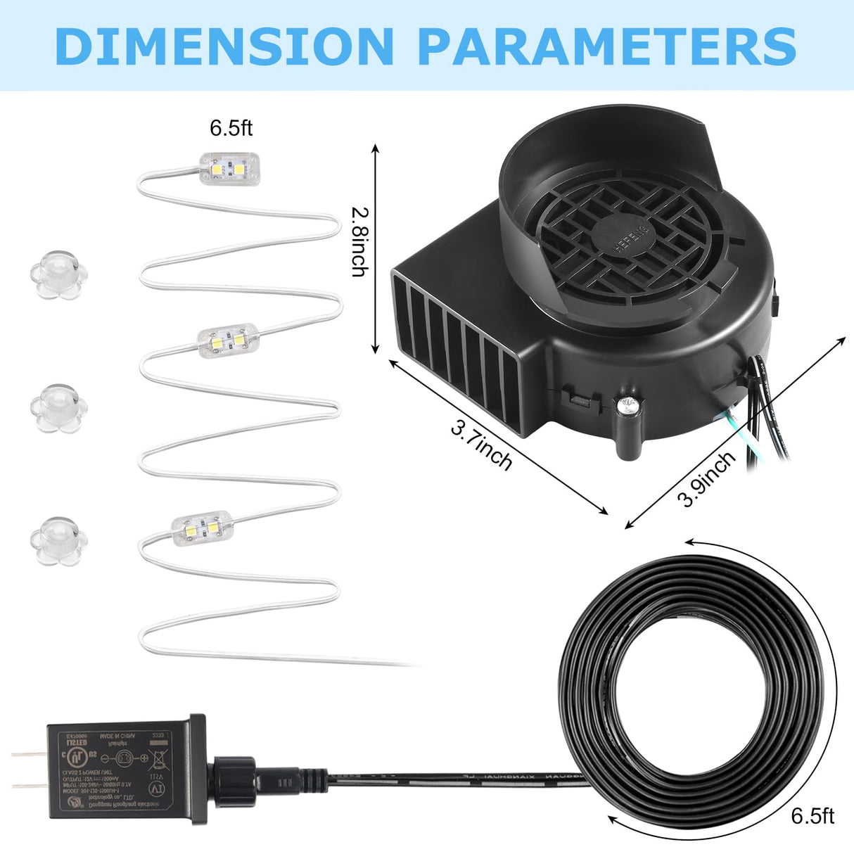 Envanptaz 4-Pack Inflatable Fan Blower Replacement, 12V 1.2A Air Blower for Inflatables with 3 LED Light Strings for Thanksgiving Christmas Halloween Yard Party Holiday Inflatable Decorations